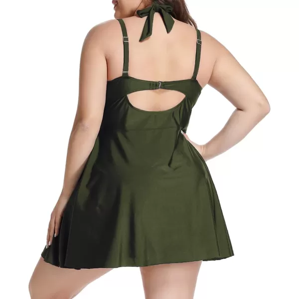 LALAGEN Womens Halter Swimdress Plus Size Two Piece Swimsuit Tankini SetGreen