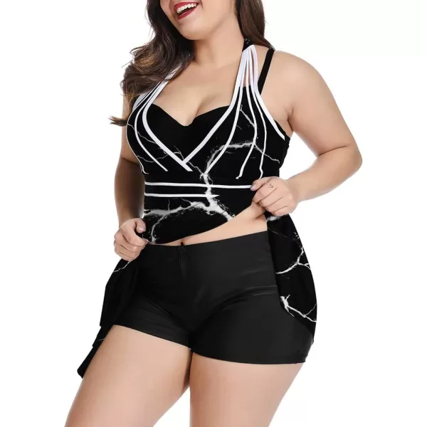 LALAGEN Womens Halter Swimdress Plus Size Two Piece Swimsuit Tankini SetLighting Black