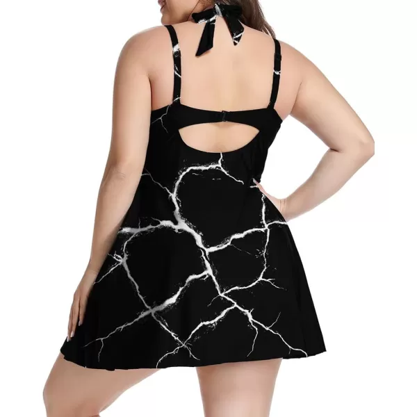 LALAGEN Womens Halter Swimdress Plus Size Two Piece Swimsuit Tankini SetLighting Black