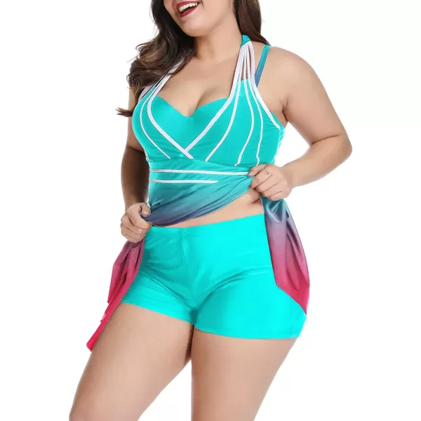 LALAGEN Womens Halter Swimdress Plus Size Two Piece Swimsuit Tankini SetMint Rosy