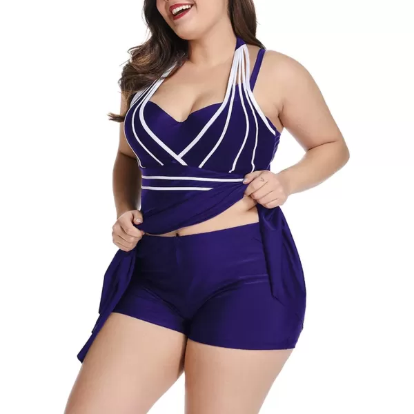 LALAGEN Womens Halter Swimdress Plus Size Two Piece Swimsuit Tankini SetNavy