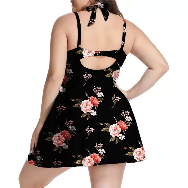 LALAGEN Womens Halter Swimdress Plus Size Two Piece Swimsuit Tankini SetPink Floral