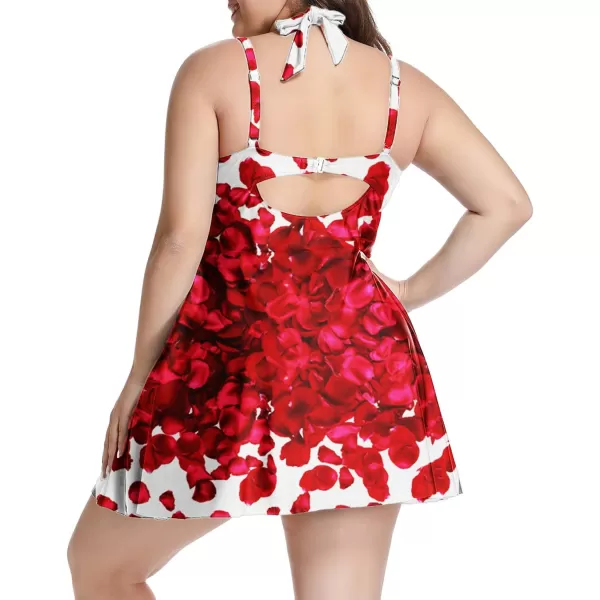 LALAGEN Womens Halter Swimdress Plus Size Two Piece Swimsuit Tankini SetRed Rose