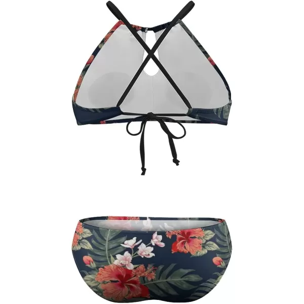 LALAGEN Womens Plus Size Bikini Set Halter Swimsuit Summer High Waisted Bathing SuitFloral Navy