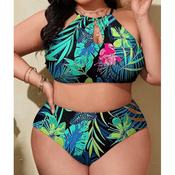 LALAGEN Womens Plus Size Bikini Set Halter Swimsuit Summer High Waisted Bathing SuitLeaf Green