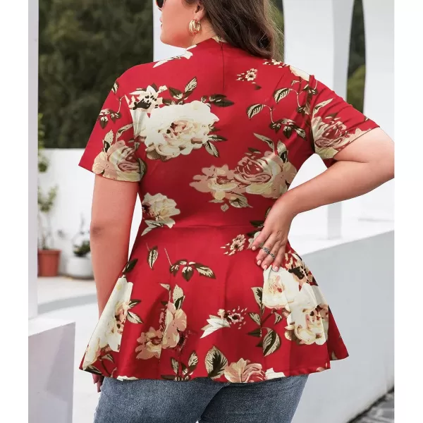 LALAGEN Womens Plus Size Casual Blouse Short Sleeve Flowy Peplum Tops T ShirtsApeony Red