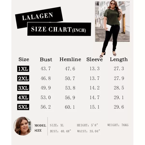 LALAGEN Womens Plus Size T Shirts Trendy Lace Short Sleeve Crewneck Blouse Shirts Summer Casual Knitted Blouse Tops 1X5XArmy Green