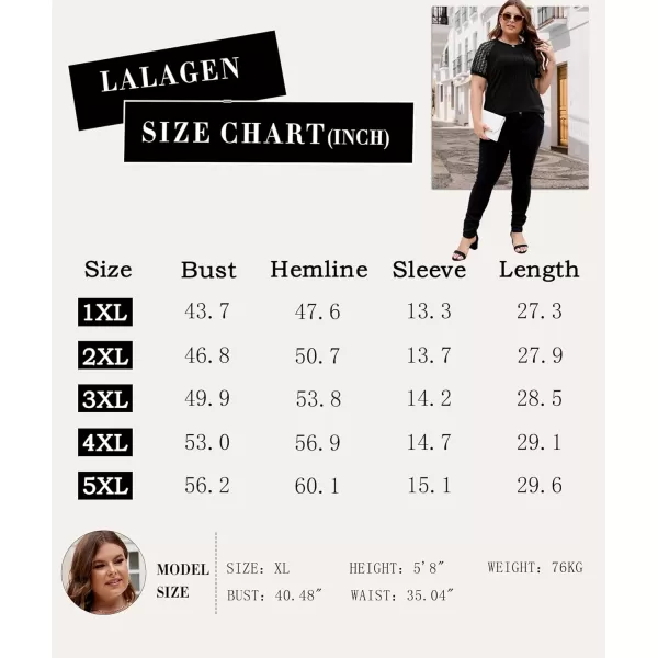 LALAGEN Womens Plus Size T Shirts Trendy Lace Short Sleeve Crewneck Blouse Shirts Summer Casual Knitted Blouse Tops 1X5XBlack