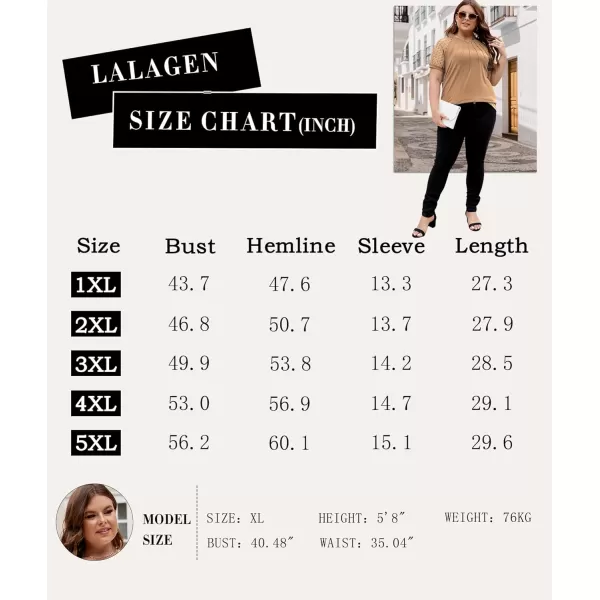 LALAGEN Womens Plus Size T Shirts Trendy Lace Short Sleeve Crewneck Blouse Shirts Summer Casual Knitted Blouse Tops 1X5XKhaki