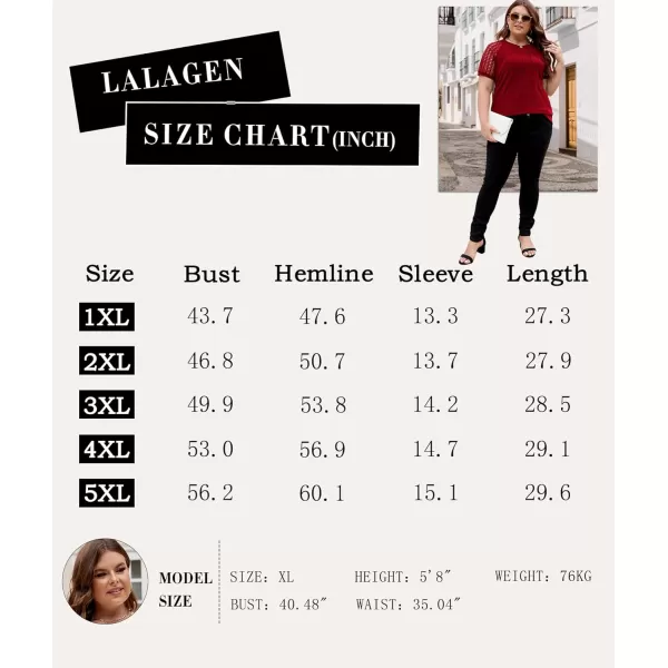 LALAGEN Womens Plus Size T Shirts Trendy Lace Short Sleeve Crewneck Blouse Shirts Summer Casual Knitted Blouse Tops 1X5XWine Red