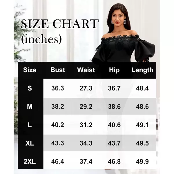 LALAGEN Womens Puff Sleeve Lace Bodycon Long Maxi Dress Off The Shoulder Summer Cocktail Party Split Maxi DressesBlack