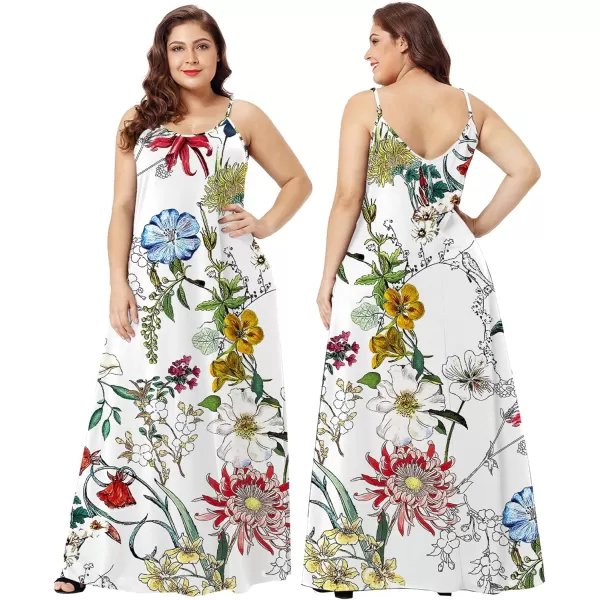 Wolddress Womens 2024 Casual Sleeveless Sundress Plus Size Loose Plain Long Summer Beach Maxi Dress with Pockets S5XZcolor Floral