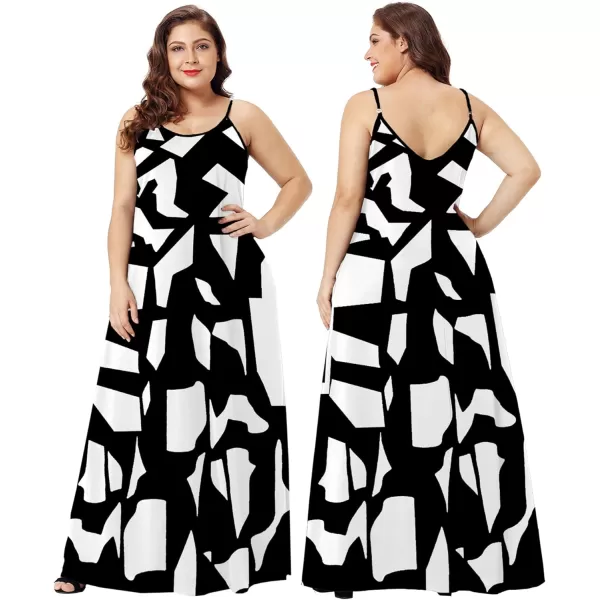 Wolddress Womens 2024 Casual Sleeveless Sundress Plus Size Loose Plain Long Summer Beach Maxi Dress with Pockets S5XZwhite Block