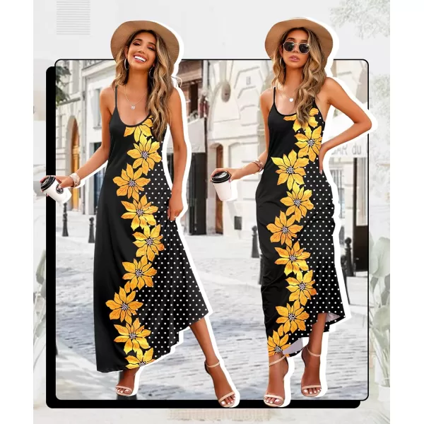 Wolddress Womens 2024 Casual Sleeveless Sundress Plus Size Loose Plain Long Summer Beach Maxi Dress with Pockets S5XZyellow Flower Dots