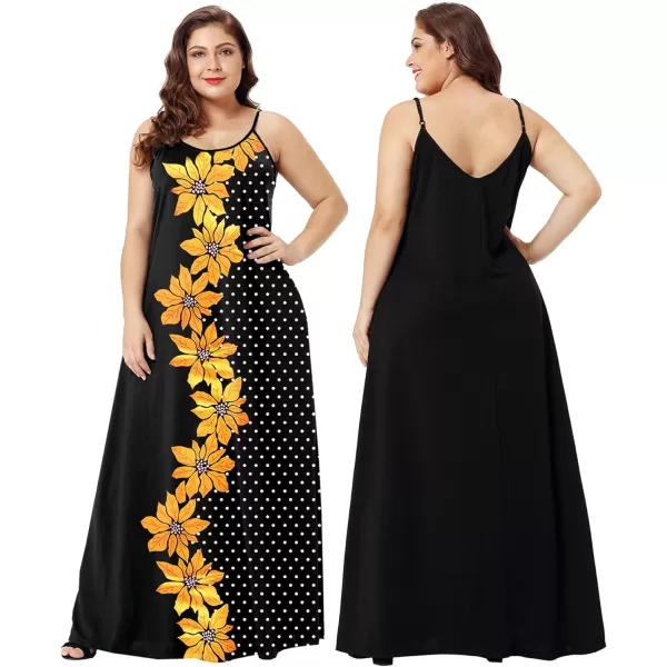 Wolddress Womens 2024 Casual Sleeveless Sundress Plus Size Loose Plain Long Summer Beach Maxi Dress with Pockets S5XZyellow Flower Dots