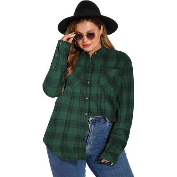 LALAGEN Plus Size Flannel Shirts for Women 2023 Oversized Boyfriend Plaid Shirt Casual Loose Long Sleeve Button Down BlouseAgreen