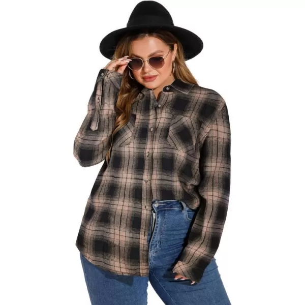 LALAGEN Plus Size Flannel Shirts for Women 2023 Oversized Boyfriend Plaid Shirt Casual Loose Long Sleeve Button Down BlouseAkhaki