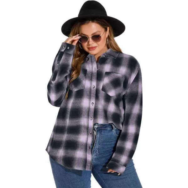 LALAGEN Plus Size Flannel Shirts for Women 2023 Oversized Boyfriend Plaid Shirt Casual Loose Long Sleeve Button Down BlouseApurple