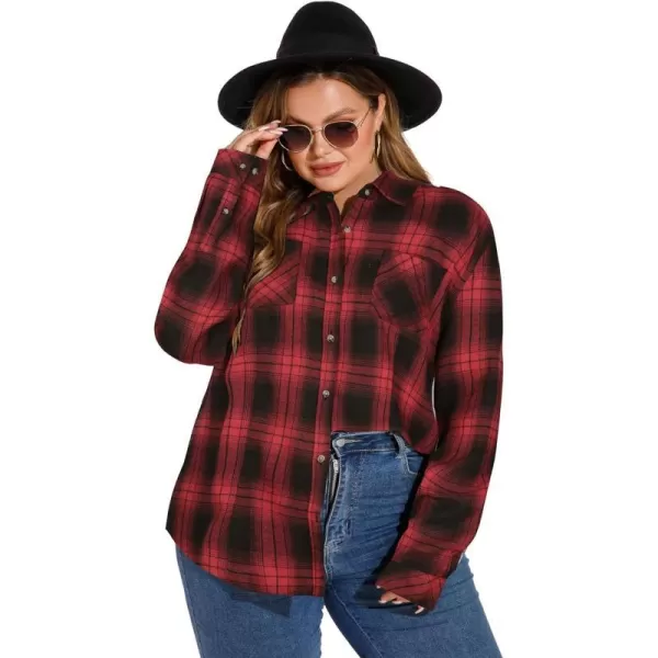 LALAGEN Plus Size Flannel Shirts for Women 2023 Oversized Boyfriend Plaid Shirt Casual Loose Long Sleeve Button Down BlouseAred