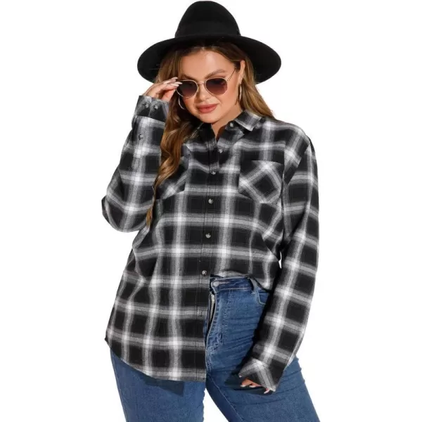 LALAGEN Plus Size Flannel Shirts for Women 2023 Oversized Boyfriend Plaid Shirt Casual Loose Long Sleeve Button Down BlouseAwhite