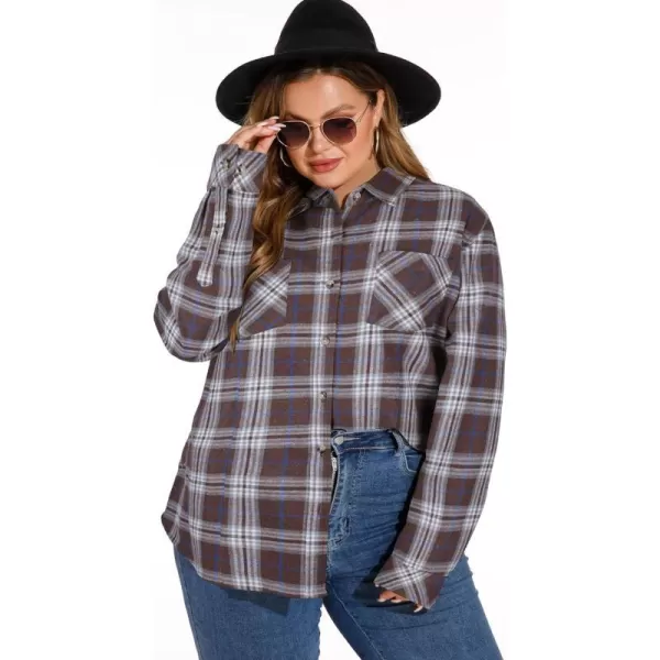 LALAGEN Plus Size Flannel Shirts for Women 2023 Oversized Boyfriend Plaid Shirt Casual Loose Long Sleeve Button Down BlouseBbrown Blue