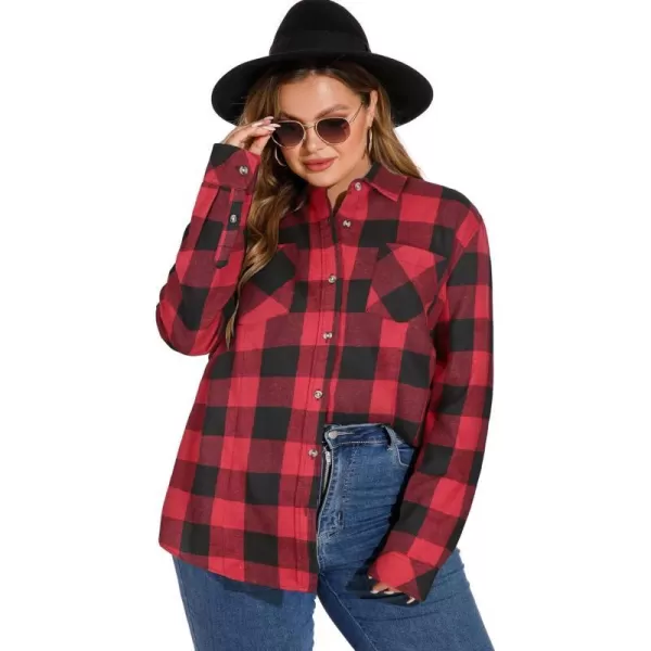 LALAGEN Plus Size Flannel Shirts for Women 2023 Oversized Boyfriend Plaid Shirt Casual Loose Long Sleeve Button Down BlouseBchristmas Red