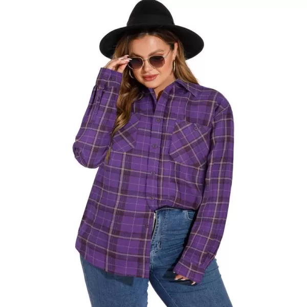 LALAGEN Plus Size Flannel Shirts for Women 2023 Oversized Boyfriend Plaid Shirt Casual Loose Long Sleeve Button Down BlouseBcoffee Purple