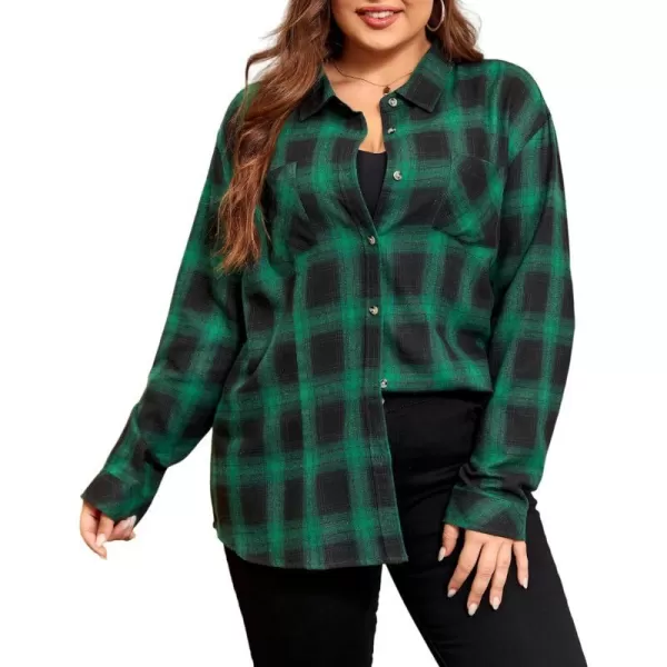 LALAGEN Plus Size Flannel Shirts for Women 2023 Oversized Boyfriend Plaid Shirt Casual Loose Long Sleeve Button Down BlouseBlack Green