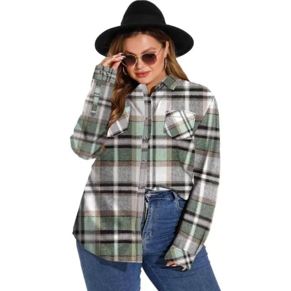 LALAGEN Plus Size Flannel Shirts for Women 2023 Oversized Boyfriend Plaid Shirt Casual Loose Long Sleeve Button Down BlouseZbrown Green