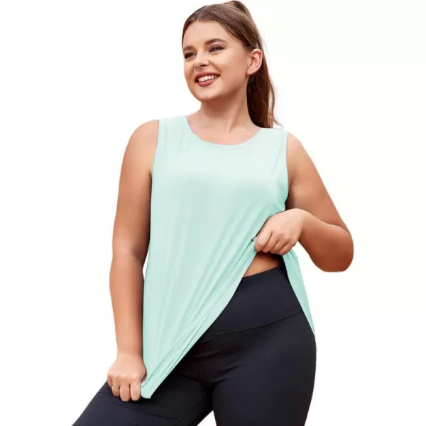 LALAGEN Plus Size Womens Workout Tank Tops Sleeveless Flowy Yoga Athletic Running ShirtsLight Green