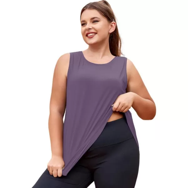 LALAGEN Plus Size Womens Workout Tank Tops Sleeveless Flowy Yoga Athletic Running ShirtsPurple