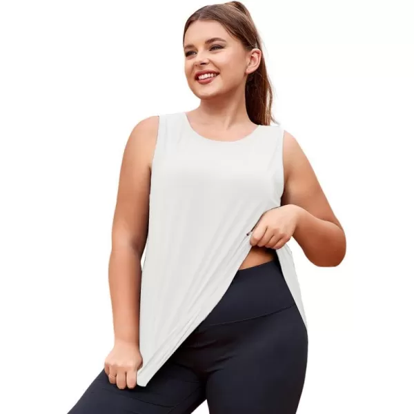 LALAGEN Plus Size Womens Workout Tank Tops Sleeveless Flowy Yoga Athletic Running ShirtsWhite