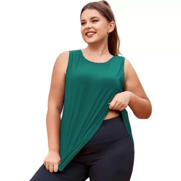 LALAGEN Plus Size Womens Workout Tank Tops Sleeveless Flowy Yoga Athletic Running ShirtsZdark Green