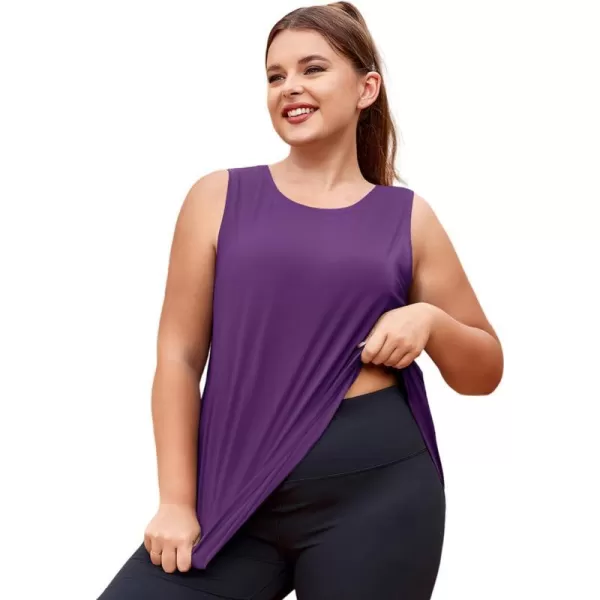 LALAGEN Plus Size Womens Workout Tank Tops Sleeveless Flowy Yoga Athletic Running ShirtsZgemstone Purple