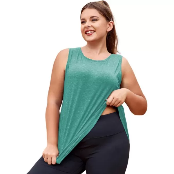 LALAGEN Plus Size Womens Workout Tank Tops Sleeveless Flowy Yoga Athletic Running ShirtsZlake Green