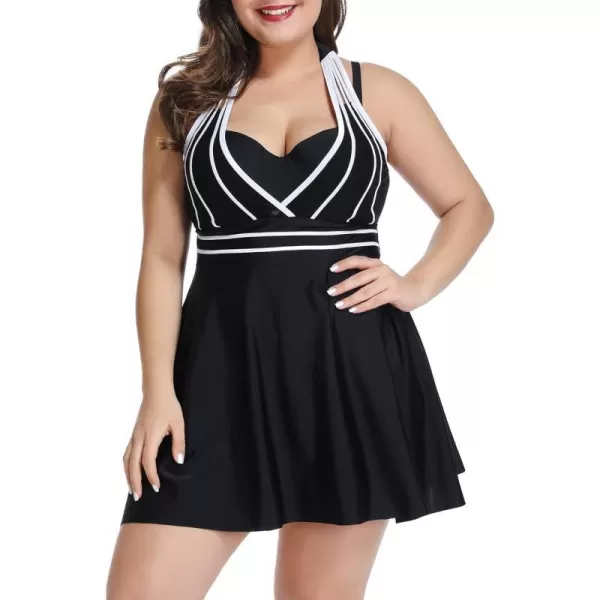 LALAGEN Womens Halter Swimdress Plus Size Two Piece Swimsuit Tankini SetBlack