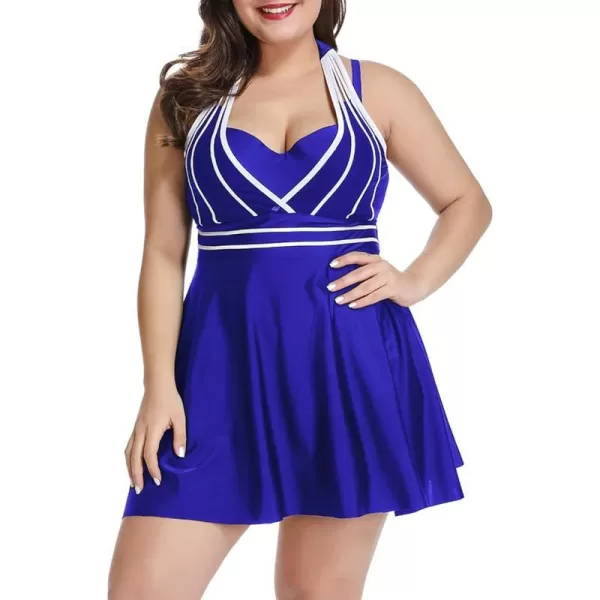 LALAGEN Womens Halter Swimdress Plus Size Two Piece Swimsuit Tankini SetBlue