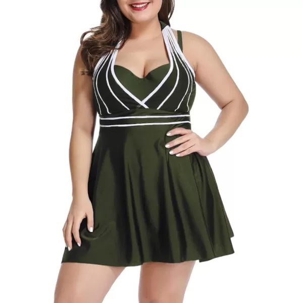 LALAGEN Womens Halter Swimdress Plus Size Two Piece Swimsuit Tankini SetGreen