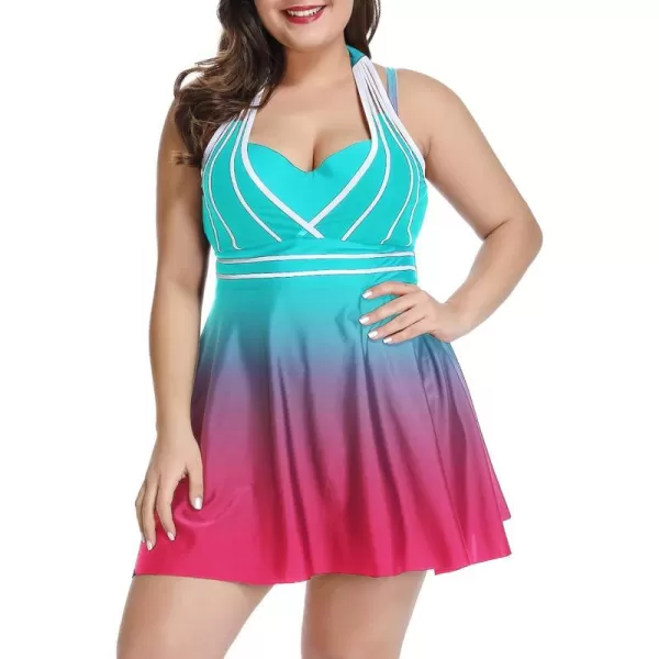 LALAGEN Womens Halter Swimdress Plus Size Two Piece Swimsuit Tankini SetMint Rosy