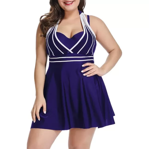 LALAGEN Womens Halter Swimdress Plus Size Two Piece Swimsuit Tankini SetNavy