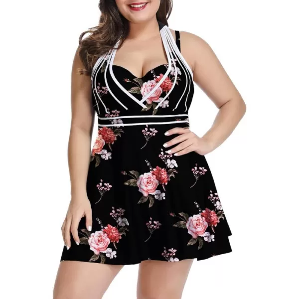 LALAGEN Womens Halter Swimdress Plus Size Two Piece Swimsuit Tankini SetPink Floral