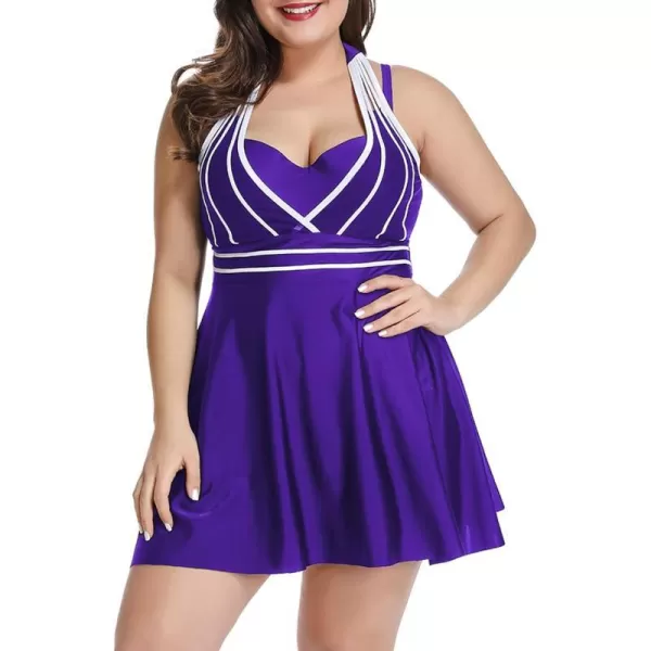 LALAGEN Womens Halter Swimdress Plus Size Two Piece Swimsuit Tankini SetPurple