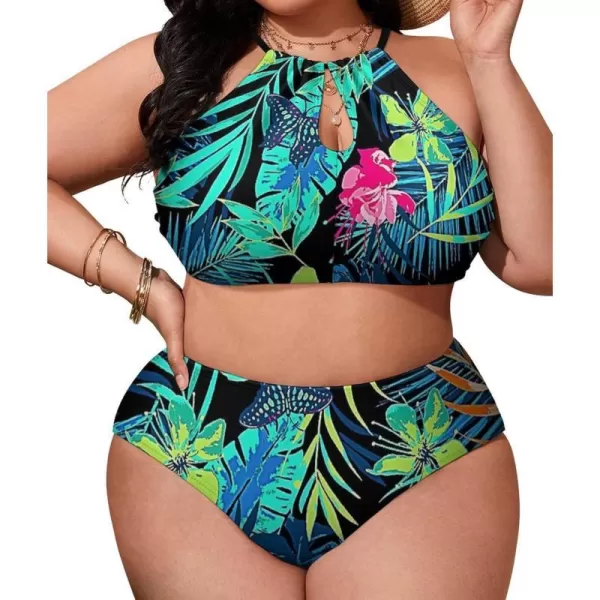 LALAGEN Womens Plus Size Bikini Set Halter Swimsuit Summer High Waisted Bathing SuitLeaf Green