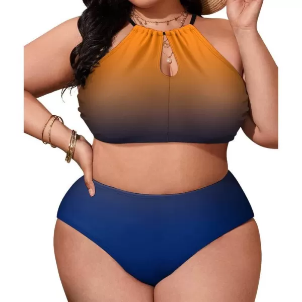 LALAGEN Womens Plus Size Bikini Set Halter Swimsuit Summer High Waisted Bathing SuitOrange Blue