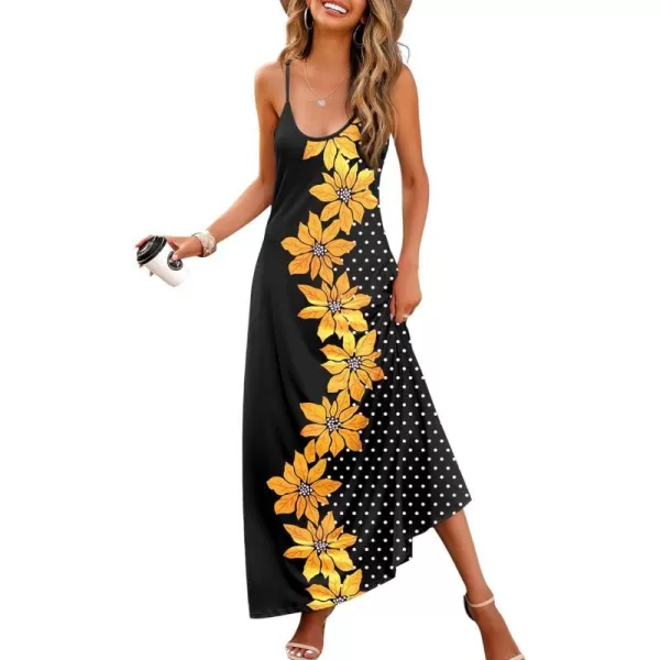 Wolddress Womens 2024 Casual Sleeveless Sundress Plus Size Loose Plain Long Summer Beach Maxi Dress with Pockets S5XZyellow Flower Dots