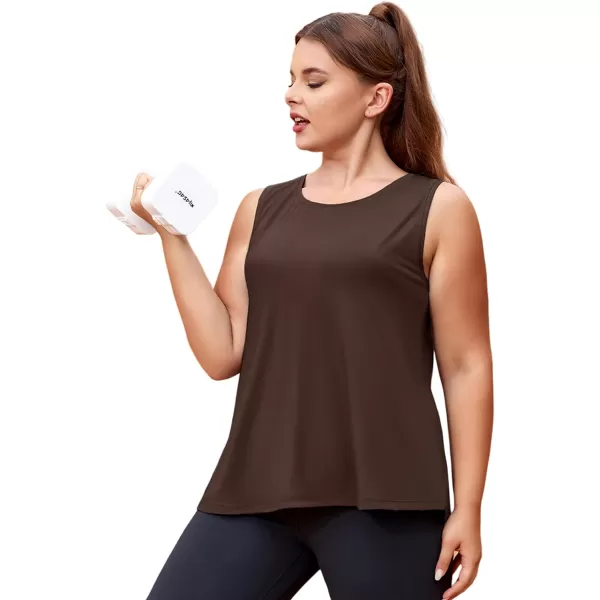 LALAGEN 2024 Plus Size Workout Tank Tops for Women Loose Fit Racerback Sleeveless Flowy Yoga Athletic Running Shirts L5XZbrown