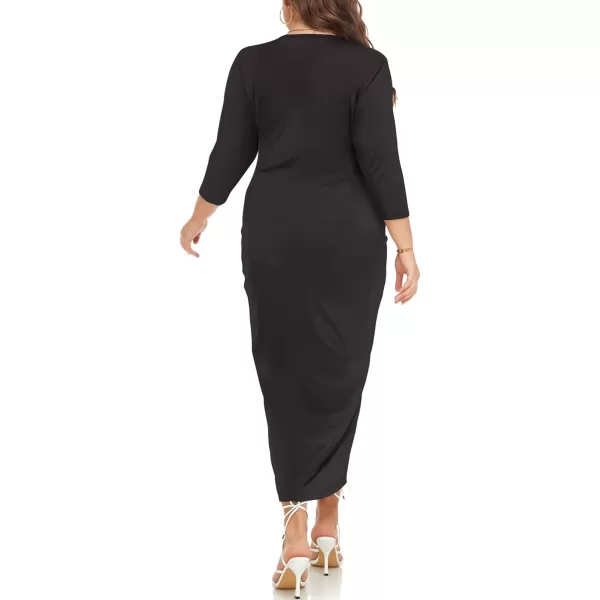 LALAGEN Plus Size Bodycon Maxi Dress for Women 34 Sleeve Colorblock Split Business Sheath Pencil Dress 1X6XBlack