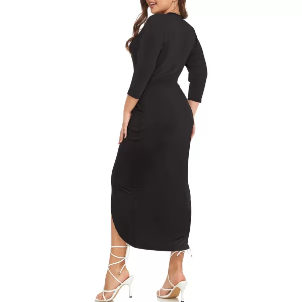 LALAGEN Plus Size Bodycon Maxi Dress for Women 34 Sleeve Colorblock Split Business Sheath Pencil Dress 1X6XBlack