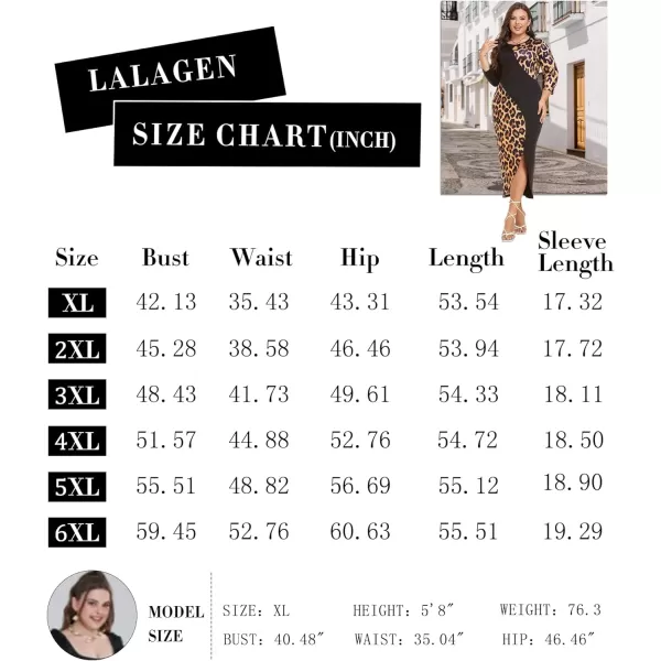 LALAGEN Plus Size Bodycon Maxi Dress for Women 34 Sleeve Colorblock Split Business Sheath Pencil Dress 1X6XLeaopard Black