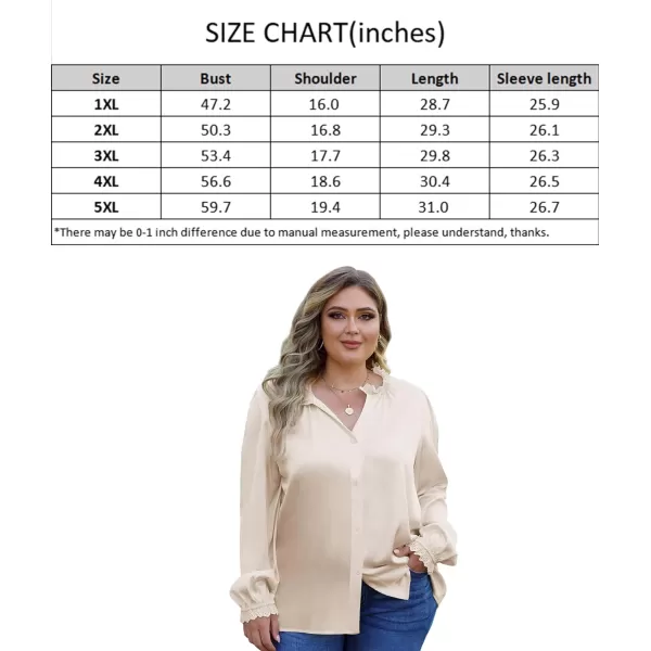 LALAGEN Plus Size Button Down Shirts Satin Tops for Women Long Lantern Sleeve V Neck Tunic Fall Tops Casual Work Blouse 1X5XBasic Champagne